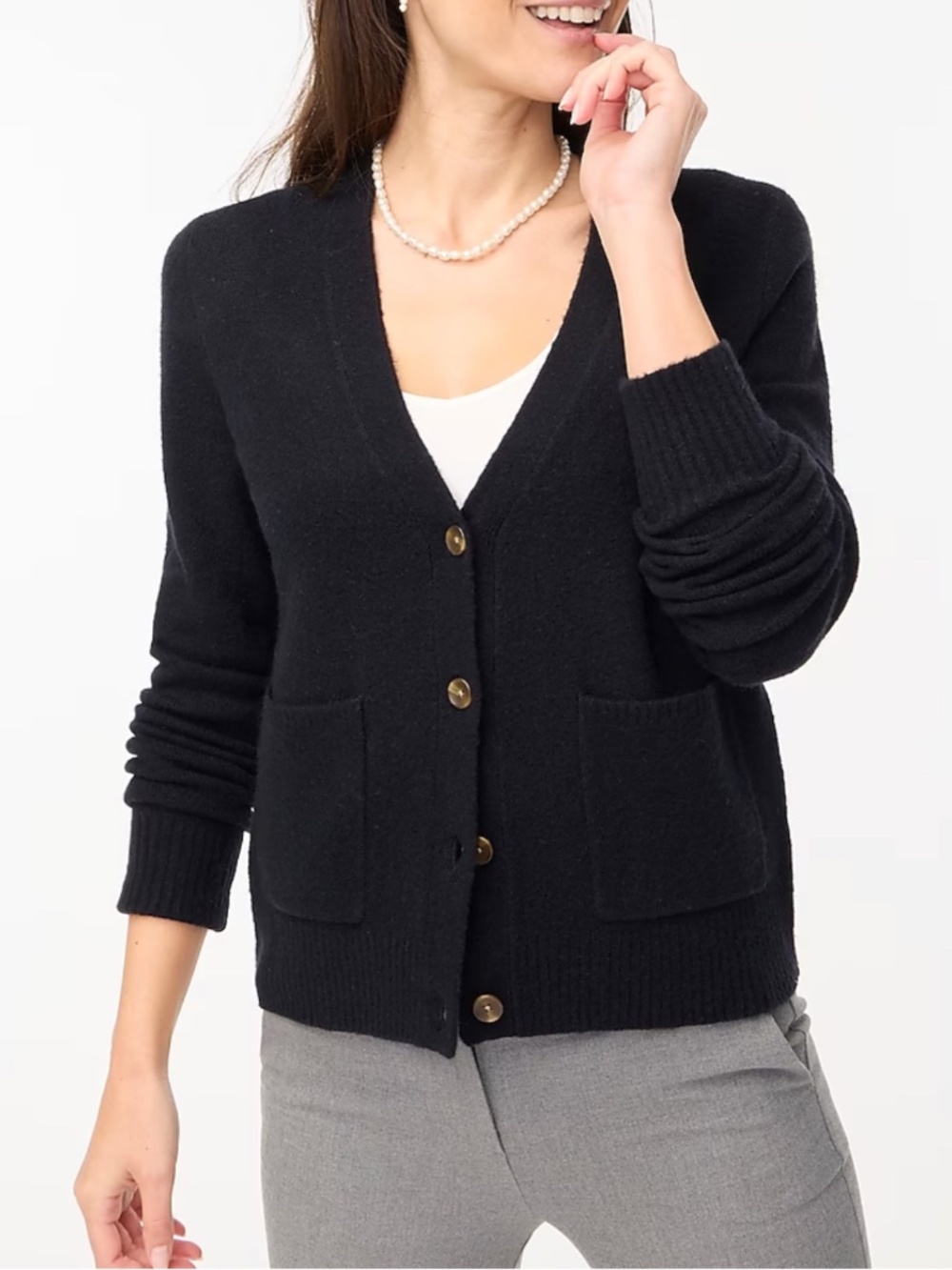 J.Crew Cotton Cashmere Ribbed Boyfriend Cardigan Black XS